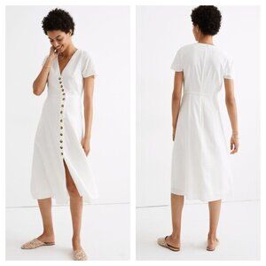 Madewell Linen-Blend Button-Wrap Midi Dress 4 White/Cream